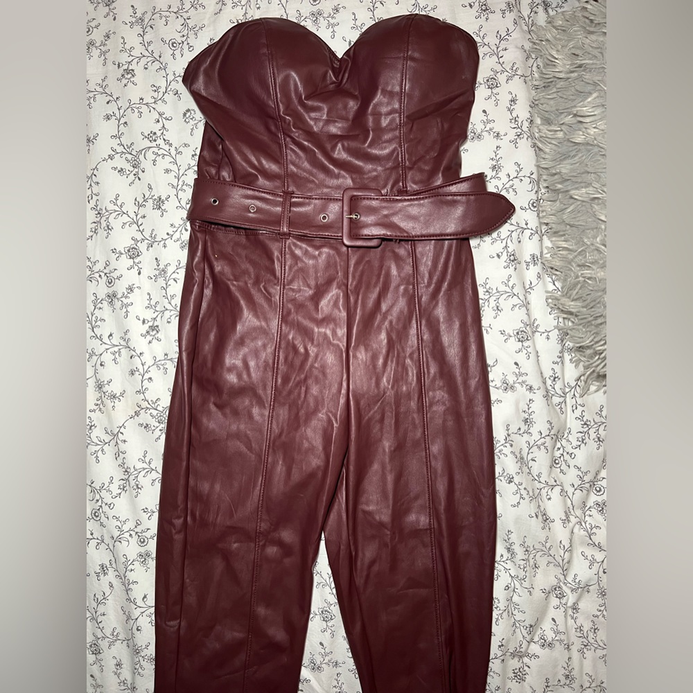Brown Faux Leather Jumpsuit